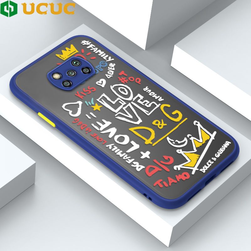 UCUC for Xiaomi Poco X3 / X3 Pro / X3 NFC Back Cover LOVE Graffiti Frosted Transparent Hard Phone Case Thin Shockproof Full Cover Camera Protect Case