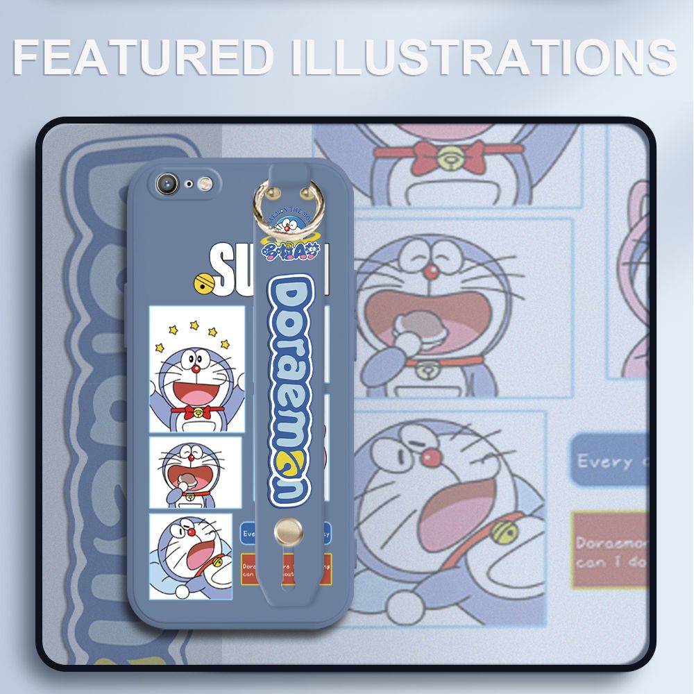 UCUC for iPhone 6 Wrist Strap Case Creative Cartoon Doraemon's Daily Life Cover Ultra Thin Anti Fall Liquid Silicone Phone Case