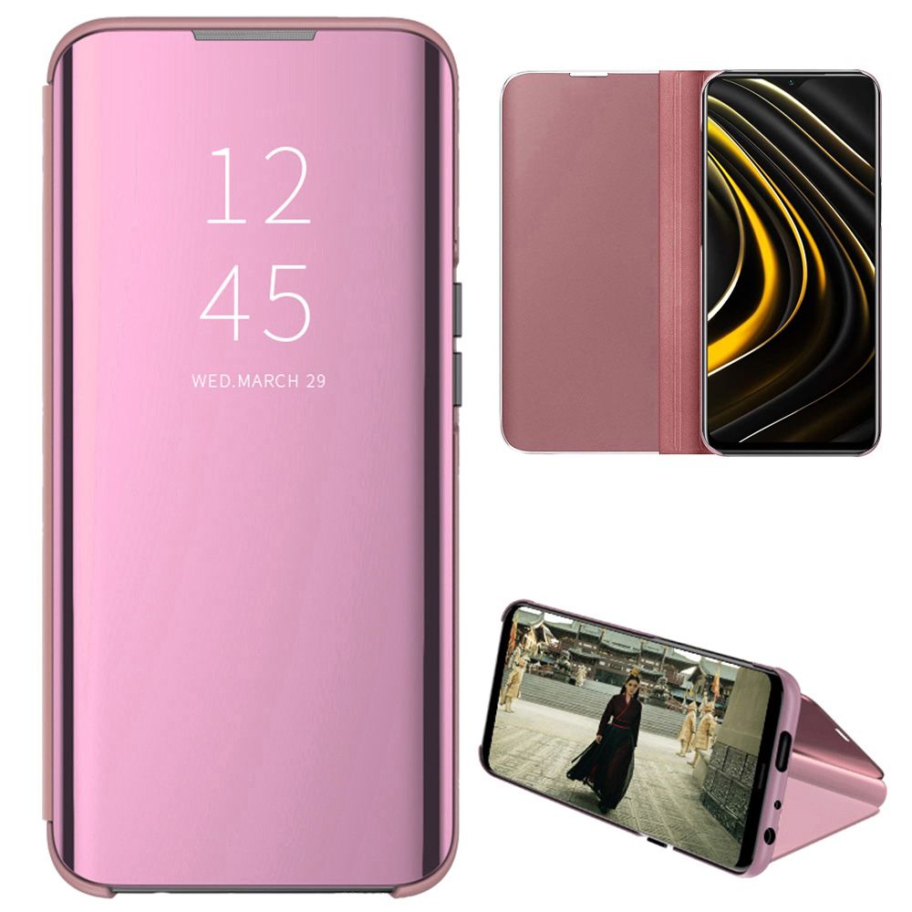 For Xiaomi Poco M3 Mirror Plating Hard PC -PU Leather Semi-transparent Standing View Case Cover Mirror Plating Hard PC -PU Leather Semi-transparent Standing View Case Cover