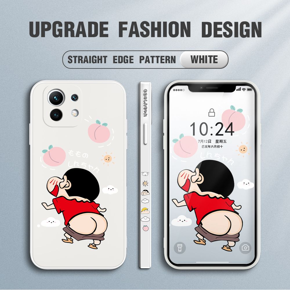 Jizetin for Xiaomi Mi 11 Case New Cartoon Crayon Shin-chan Design Side Design Phone Case Square Edge Pattern Liquid Silicone Cases Full Cover Camera Shockproof Protective Case