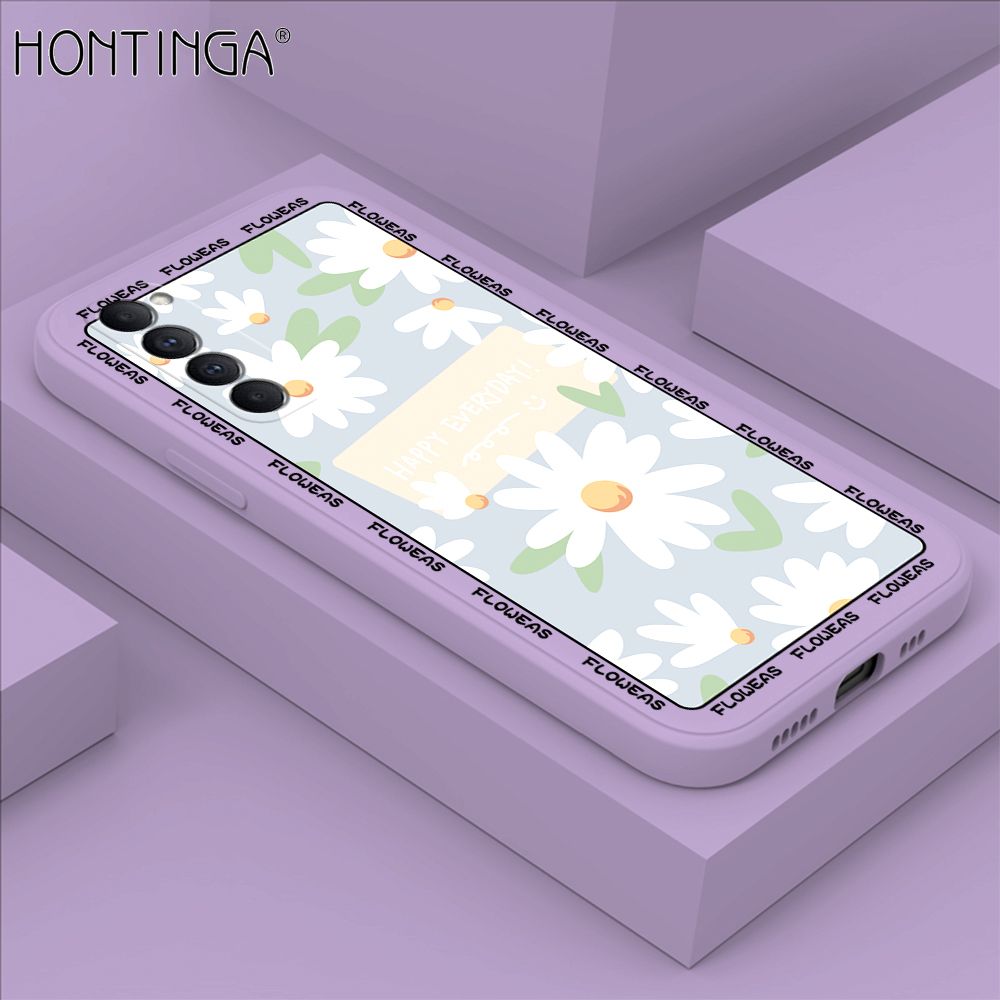 Hontinga for OPPO Reno4 Pro Case Beautiful Daisy Flower Phone Case Phone Case Soft Square Edge Silicone Cases Full Lens Cover Shockproof Protection Cover