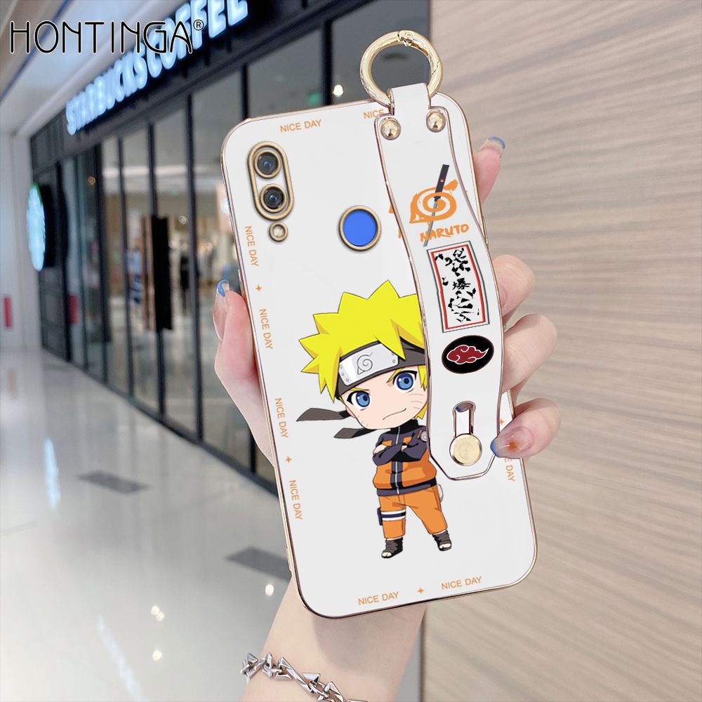 Hontinga for Huawei Nova 3i / P Smart Plus Back Cover With Wristband Luxury 6D Plating Anime Naruto Uzumaki Case Soft Silicone Square Phone Cases