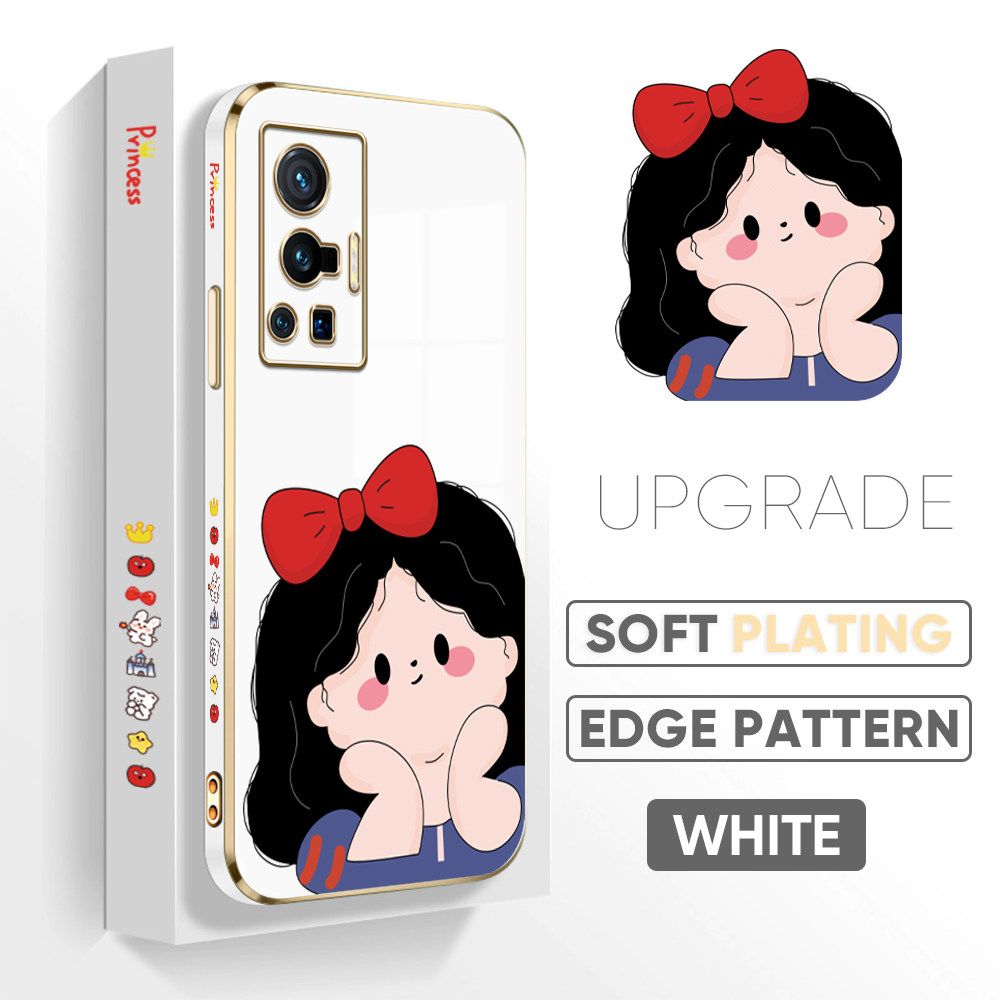 TA for Vivo X70 Pro 5G Back Cover + Free Lanyard Cute Princess Luxury 6D Plating Case Side Pattern Soft Silicone Square Phone Cases