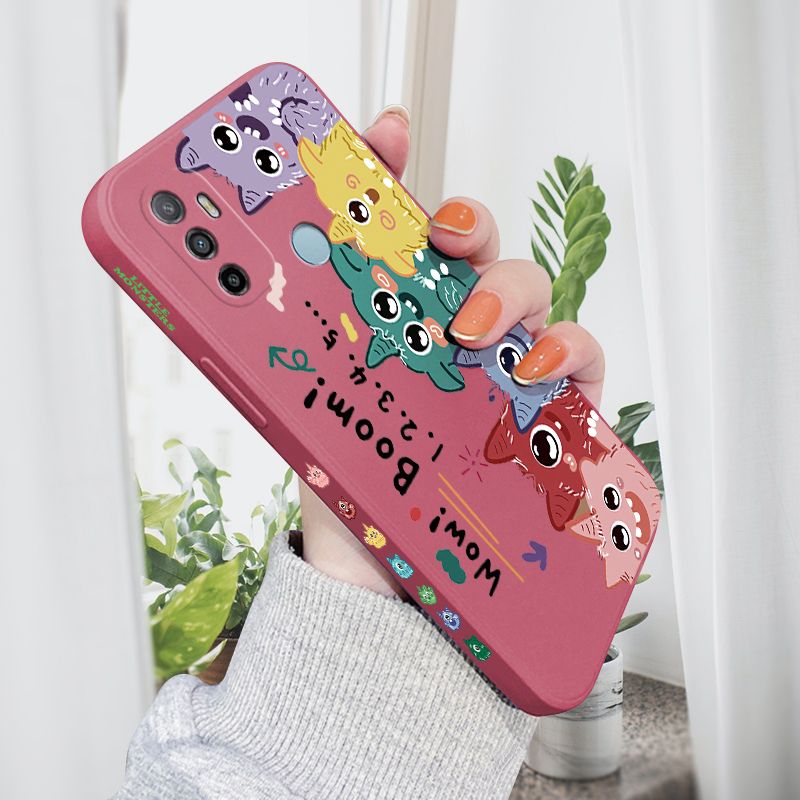 AMORVOR for OPPO A53 2020 Back Cover Cute Cartoon Monsters Side design Soft Case Liquid Silicone Phone Cases