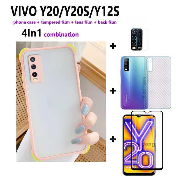 (4IN1) suitable for Vivo Y20S / Y20i / Y12S / Y30 / Y50 / Y15 / Y19 shockproof camera lens protection box hard phone case matte back cover + hard film + back film + lens film