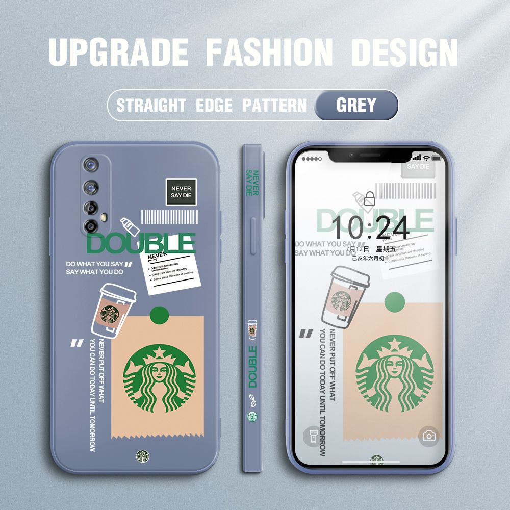 Jizetin for Realme 7 / Narzo 20 Pro Back Cover Creative Coffee Brand Side Design Liquid Silicone Phone Case Soft Full Camera Protect Phone Cases