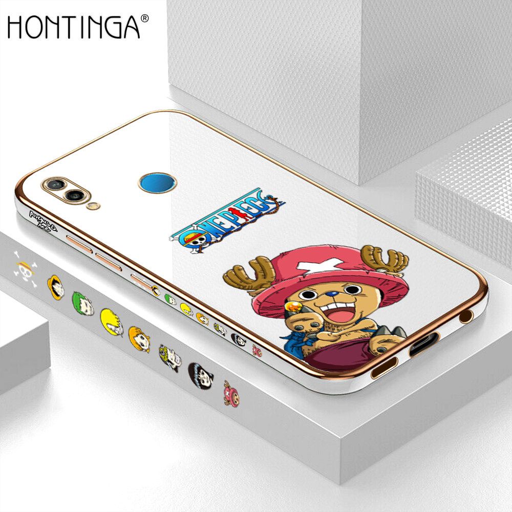 Hontinga for Huawei P20 Lite / Nova 3E Back Cover + Free Lanyard Luxury 6D Plating Cute Cartoon Choba Side Pattern Case Soft Silicone Square Mobile Cover