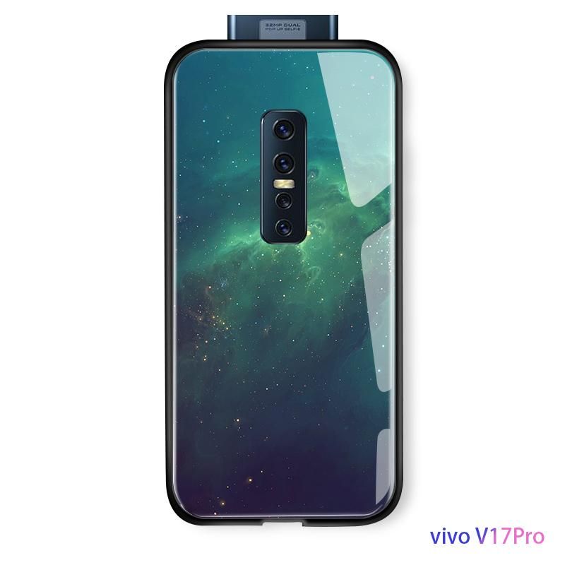 For Vivo V17 Pro Case Luxury Aurora Starry Star Space Casing Gradient Cover Glossy Tempered Glass Case Casing