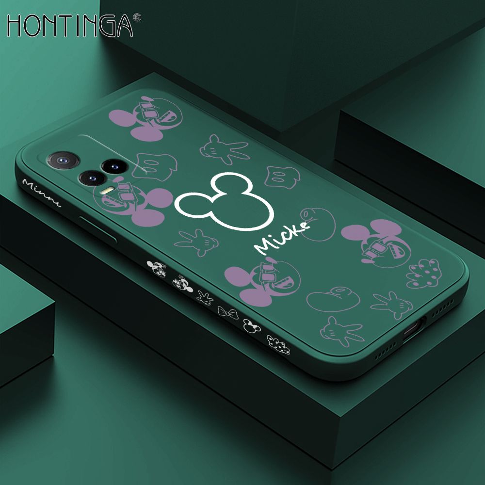 Hontinga for Vivo Y33S Case Side Design Cute Mouse Avatar Back Cover Soft Square Edge Pattern Liquid Silicone Trend Phone Cases