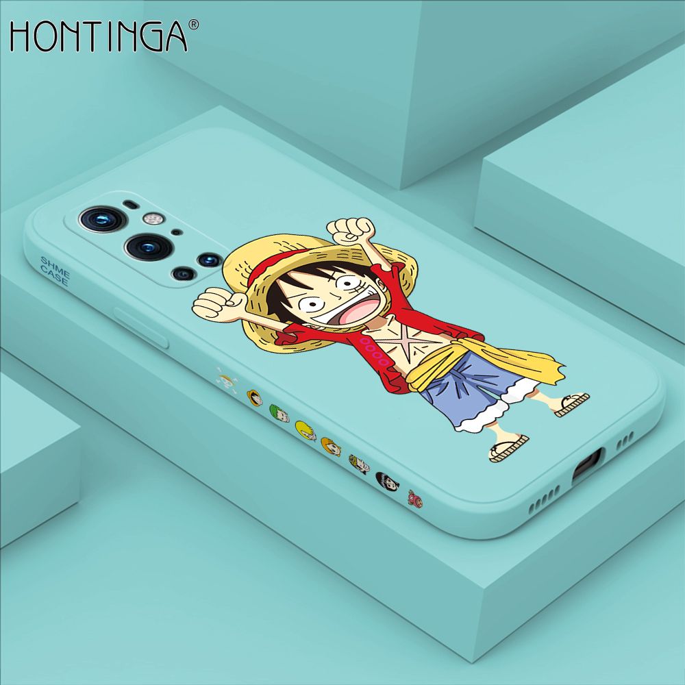 Hontinga for OnePlus 9 Pro Case Side Design Anime Cartoon Luffy Back Cover Soft Square Edge Pattern Liquid Silicone Trend Phone Cases