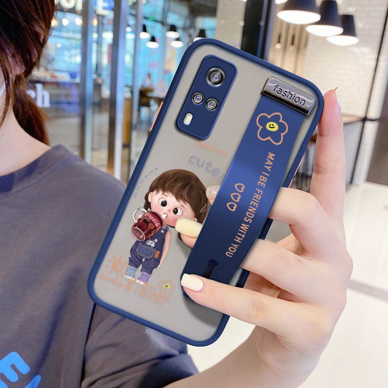 UCUC for Vivo Y51A 2021 Wrist Strap Case Girl Drinking Cola Wristband Printing Cover Shockproof Ultra Thin Phone Case