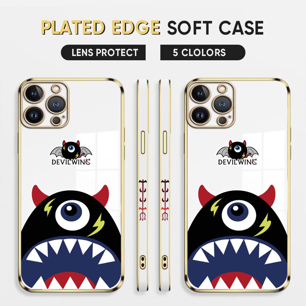 Luxury 6D Plating Case for iPhone 11 Pro Max Phone Cases Cartoon One-eyed Devil Wing Side Print Soft Silicone Square Back Cover
