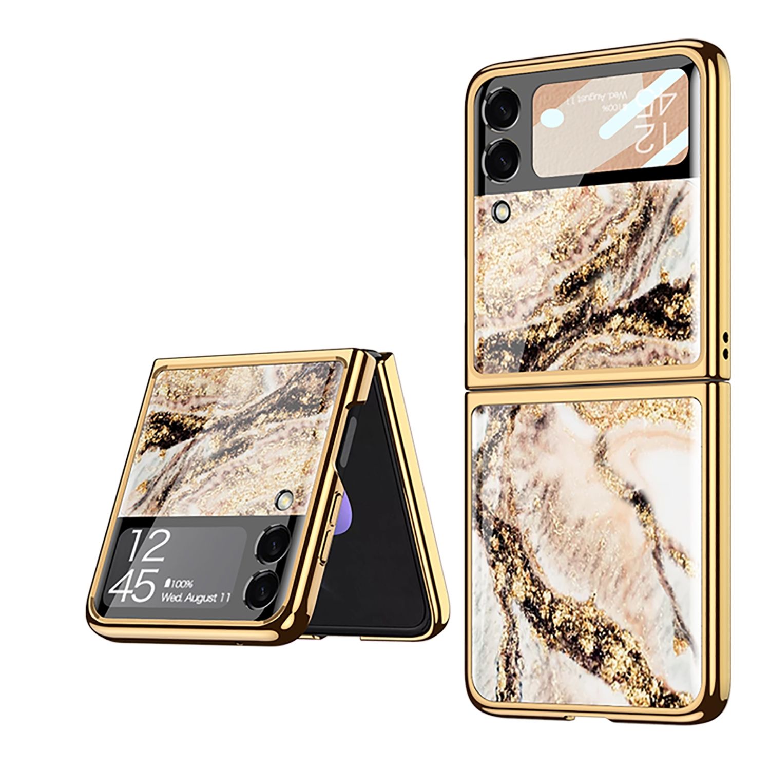 For Samsung Galaxy Z Flip3 5G GKK Marble Pattern Electroplating Glass Phone Case