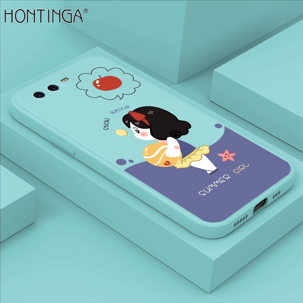 Hontinga for Huawei P10 Case Cute Cartoon Girl Phone Case Phone Case Soft Square Edge Silicone Cases Full Lens Cover Shockproof Protection Cover