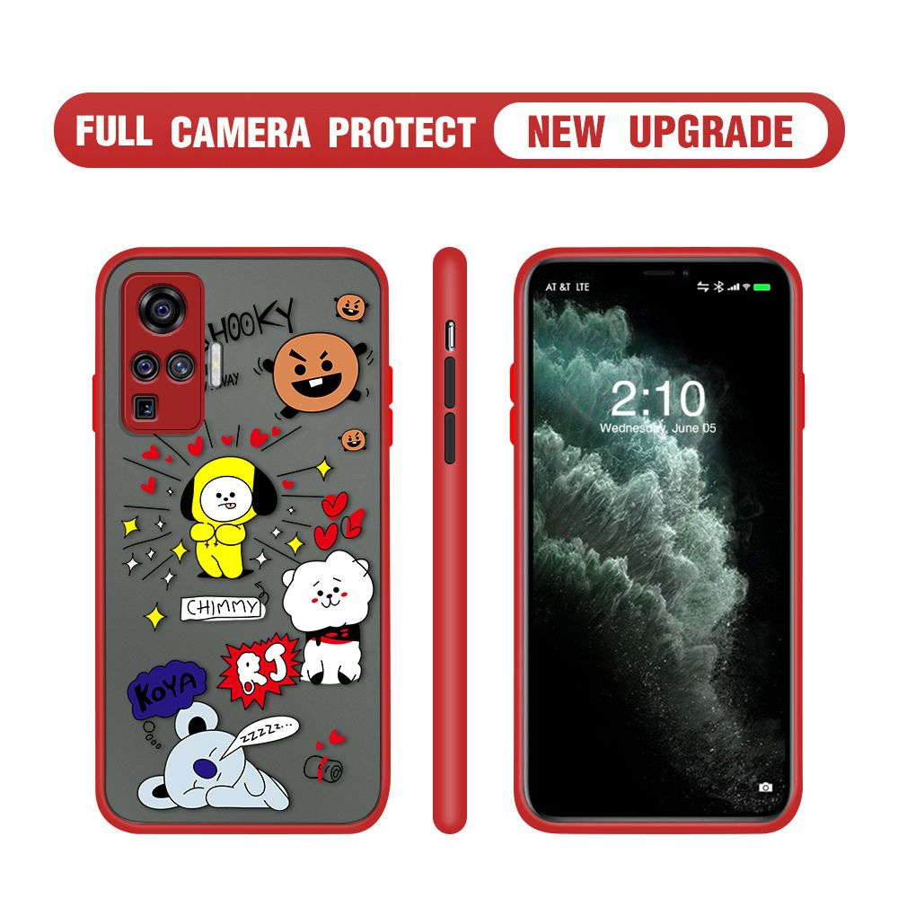 Hontinga for Vivo X50 Pro Case Cute Cartoon Animals Camera Shockproof Protection Casing Edge Frosted Transparent Phone Cover