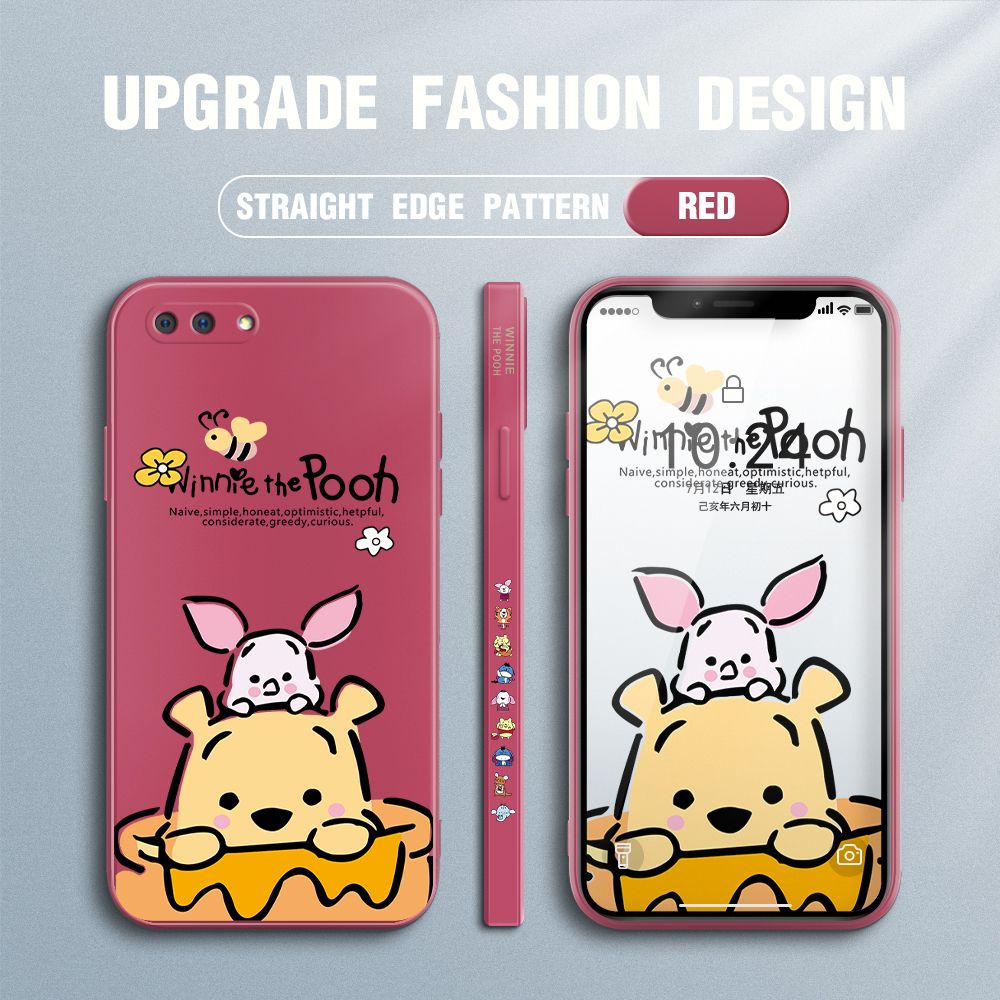 Jizetin for OPPO A3S / A12E / Realme C1 Case Side Design Phone Cover Lovely Cartoon Pooh Bear Cover Square Edge Pattern Liquid Silicone Trend Case