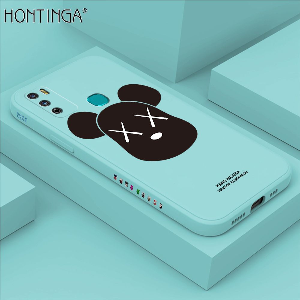 Hontinga for Infinix Hot 9 Play Case Side Design Violent Bear Head Back Cover Soft Square Edge Pattern Liquid Silicone Trend Phone Cases