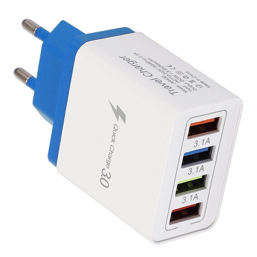 4 Usb Port Colorful Charger Travel Charging Head Induction Charger Usb Quick Mobile Phone  Charger Phone Adapter Navy Blue Eu