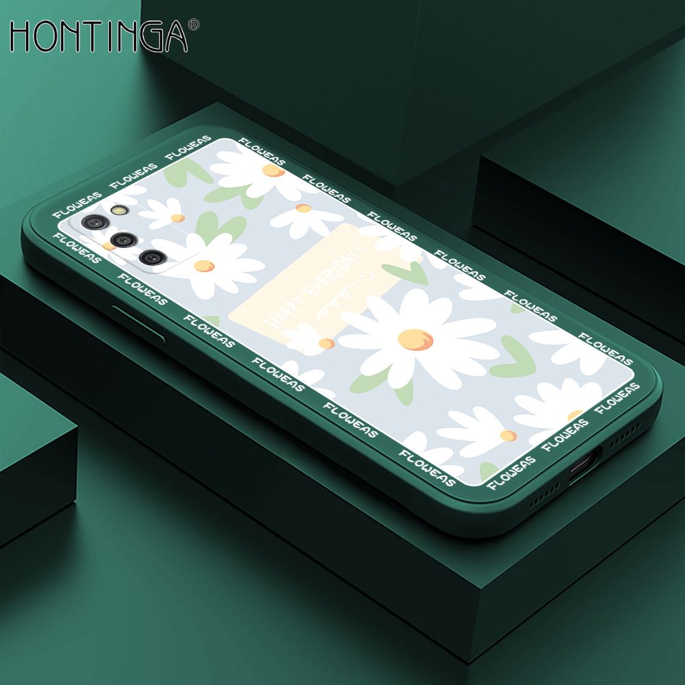Hontinga for Samsung Galaxy A03S Case Beautiful Daisy Flower Phone Case Phone Case Soft Square Edge Silicone Cases Full Lens Cover Shockproof Protection Cover