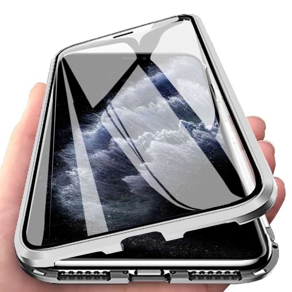 For Apple iPhone 11 Pro Max Casing 360° Full Body Transparent Tempered Glass with Magnetic Adsorption Metal Bumper Case Cover