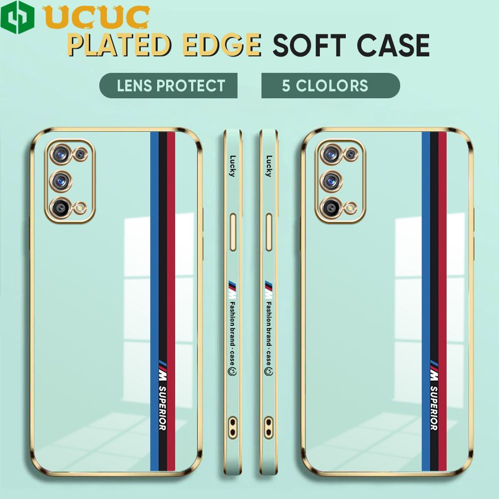 UCUC for Realme 7 Pro Back Cover + Free Lanyard Track Sign Luxury 6D Plating Case Side Pattern Soft Silicone Square Phone Cases