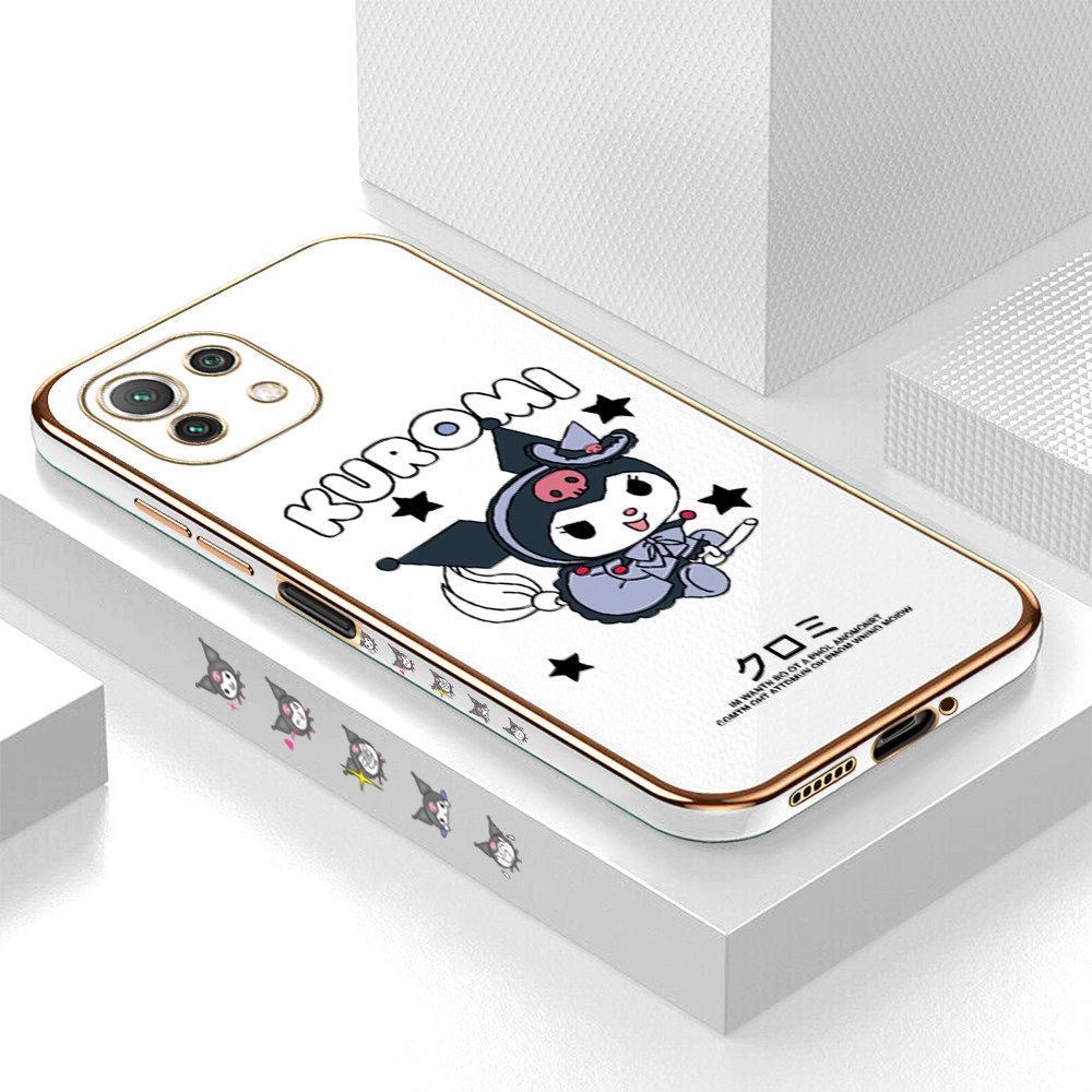 Luxury 6D Plating Soft Casing Silicone Square Frame Phone Case For Xiaomi 11 Lite Case Shiny Bling Back Cover Cartoon Anime Character Cute Square Edge Pattern Design Soft Case + Free Lanyard