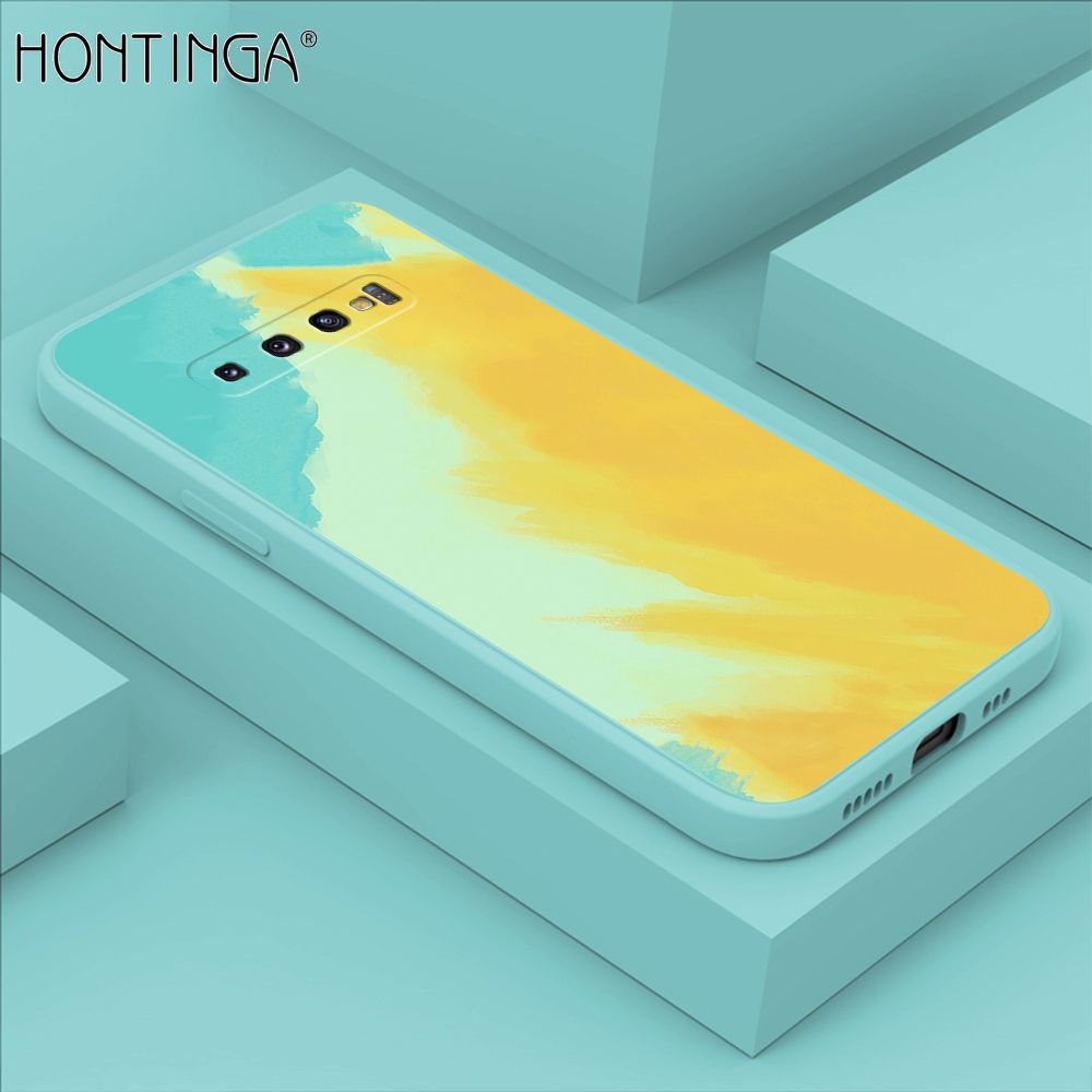 Hontinga for Samsung S10 Plus Case Watercolor Gradient Liquid Soft Square Silicone Phone Case Shockproof Protection Rubber Cover