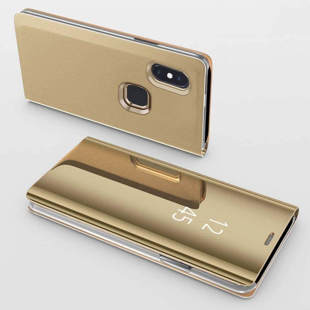 For Redmi Note 5 Mirror Plating Hard PC -PU Leather Translucent Standing View Case Cover