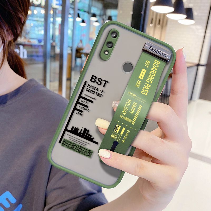 UCUC for Huawei Y9 2019 Wrist Strap Case Creative Printing City Landscape Wristband Printing Cover Shockproof Frosted Phone Case