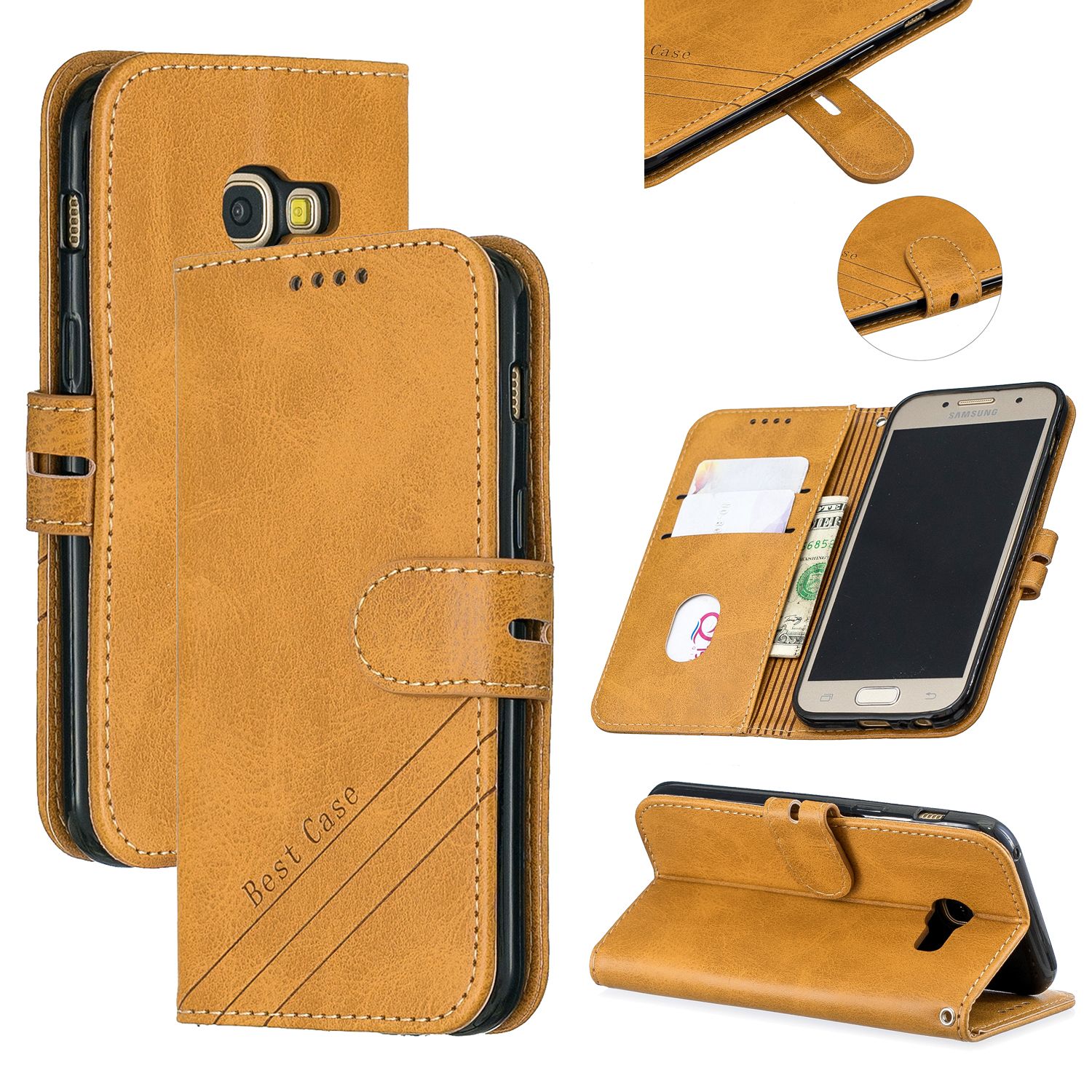 Yfashion For  20 Denim Pattern Solid Color Flip Wallet PU Leather Protective Phone Case with Buckle & Bracket