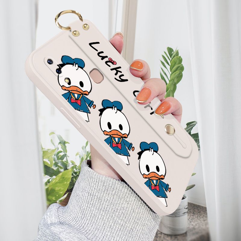ZeroQiQi for Vivo Y85 Wrist Strap Case Cute Cartoon Little Duck Phone Case Square Edge Liquid Silicone Case Full Cover Camera Shockproof Protective Cases