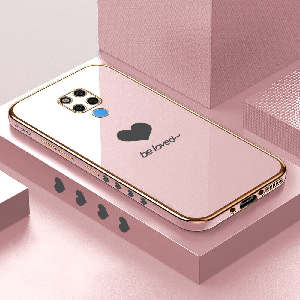 Luxury 6D Plating Soft Casing Silicone Square Frame Phone Case For Huawei Mate 20 X Case Shiny Bling Back Cover Lover Heart Square Edge Pattern Design Soft Case + Free Lanyard