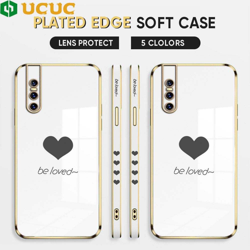 UCUC for Vivo V15 Pro Back Cover + Free Lanyard Lover Heart Luxury 6D Plating Case Side Pattern Soft Silicone Square Phone Cases