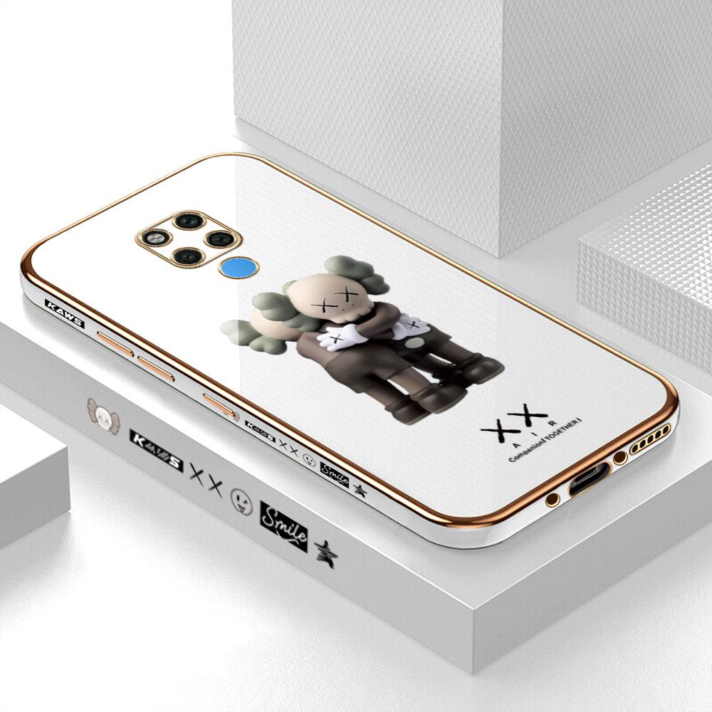 Luxury 6D Plating Case for Huawei Mate 20 X Embrace Cartoon Bear Side Pattern Back Cover Soft Silicone Square Frame Shiny Bling Phone Cases + Free Lanyard