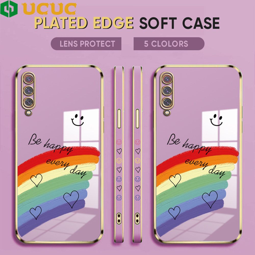 UCUC for Xiaomi 9 Back Cover + Free Lanyard Rainbow Doodle Luxury 6D Plating Case Side Pattern Soft Silicone Square Phone Cases