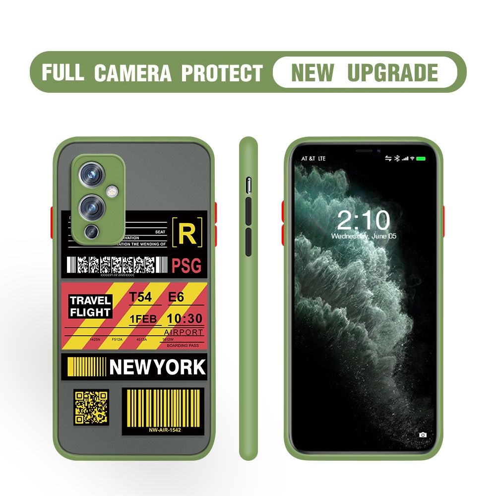 Hontinga for OnePlus 9 Case Creative Flight Ticket Cover Camera Shockproof Protection Case Edge Frosted Transparent Phone Cover