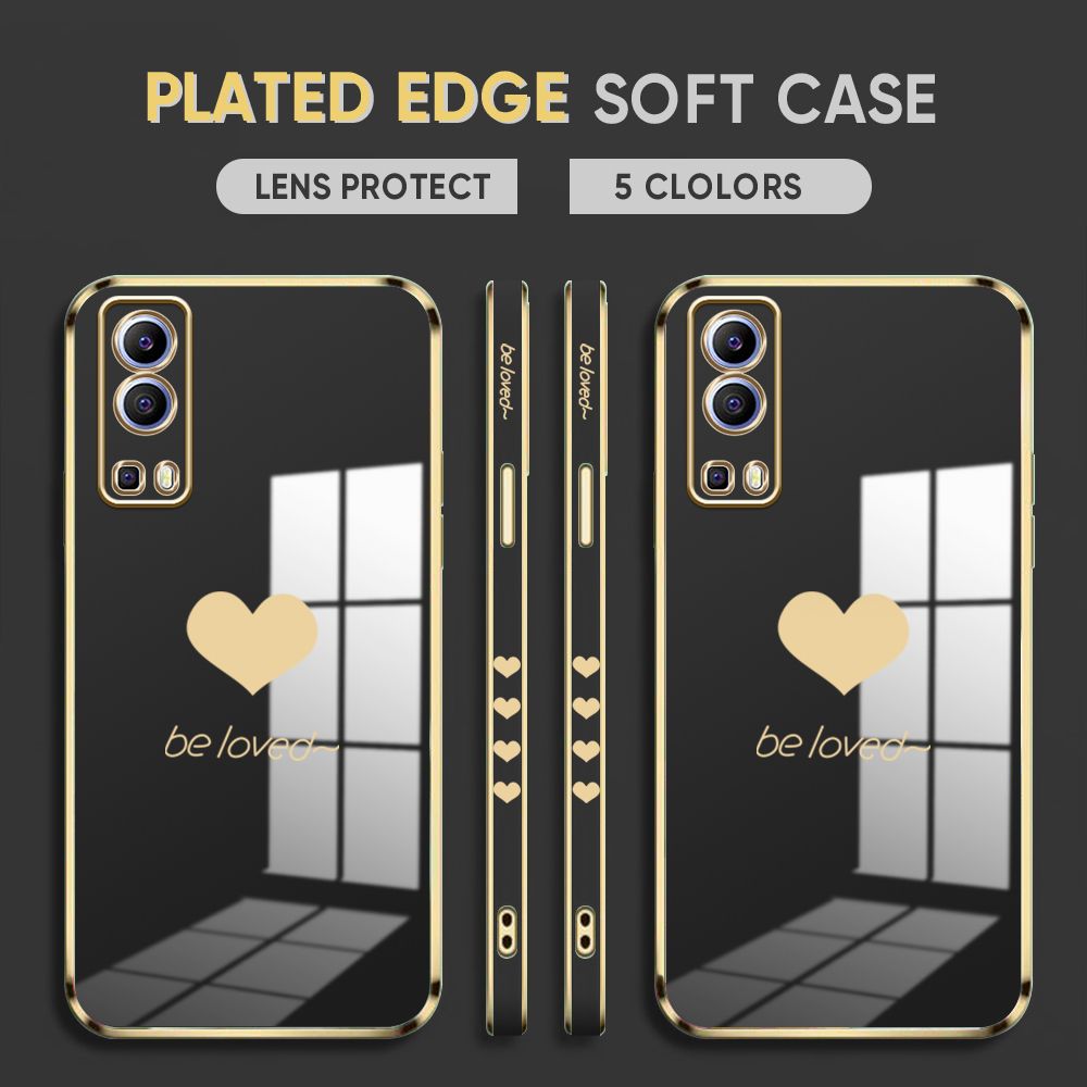 Luxury 6D Plating Case for Vivo Y52 5G Phone Cases Lover Heart Side Print Soft Silicone Square Back Cover
