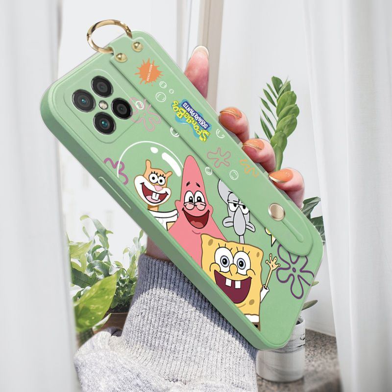 Jizetin for Huawei Nova 8 SE Wrist Strap Case Funny Cartoon Sea Creatures Cover Ultra Thin Anti Fall Liquid Silicone Phone Case