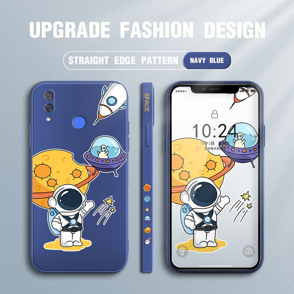 Jizetin for Huawei Nova 3i Case Side Design Phone Cover Moon Space Astronaut Cover Square Edge Pattern Liquid Silicone Trend Case