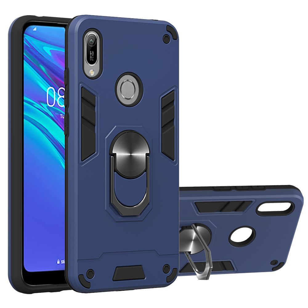For Huawei Y6 2019 Double-layer Warframe Series with 360 Degree Rotating Ring Ruggedized Shock Protective Case