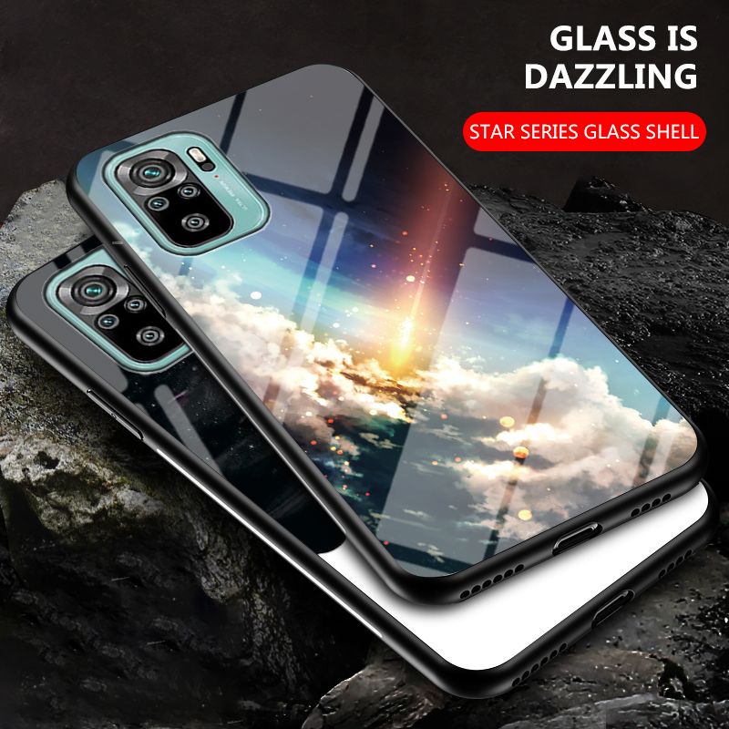 Back Cover For Xiaomi Redmi Note 10 Case Moon and Star Tempered Glass Protector Protection Cover for Xiaomi Redmi Note 10 Phone cases