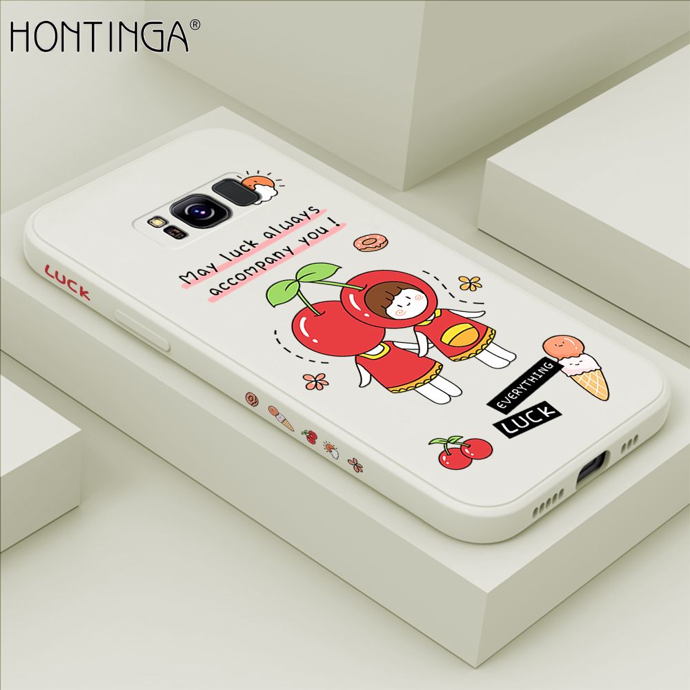 Hontinga for Samsung S8 Case Side Design Cute Cherry Girl Back Cover Soft Square Edge Pattern Liquid Silicone Trend Phone Cases