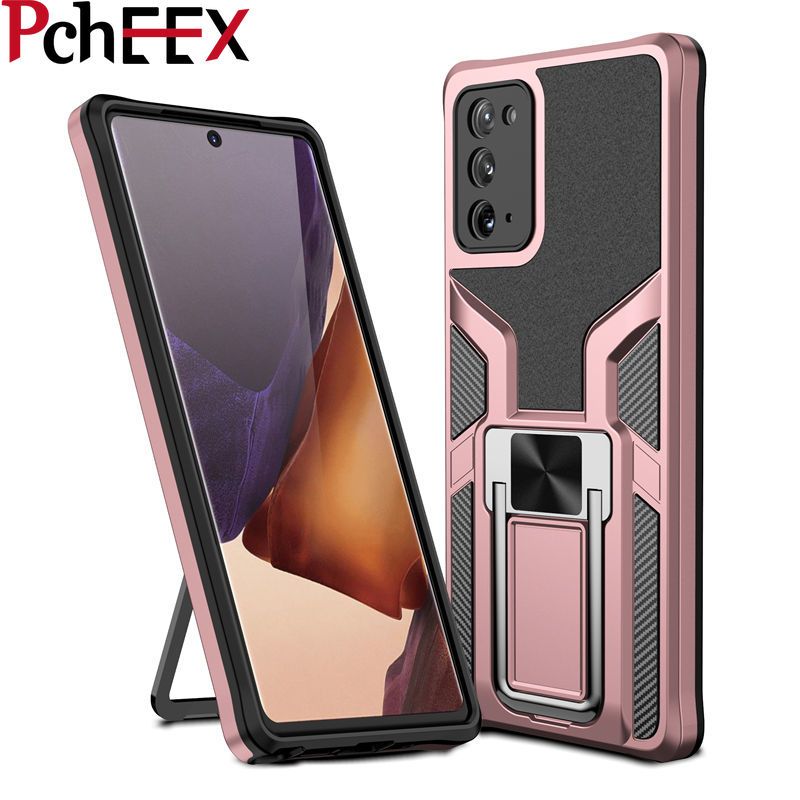 For Samsung Galaxy Note 20 Phone Case, Luxury Armor Cover Metal Magnetic Ring Silicone Hard Shell