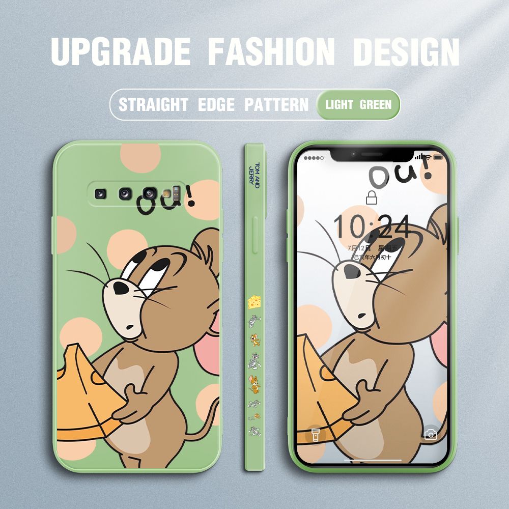 Jizetin for Samsung Galaxy S10 Case Tom and Jerry Design Side Design Phone Case Square Edge Pattern Liquid Silicone Cases Full Cover Camera Shockproof Protective Case