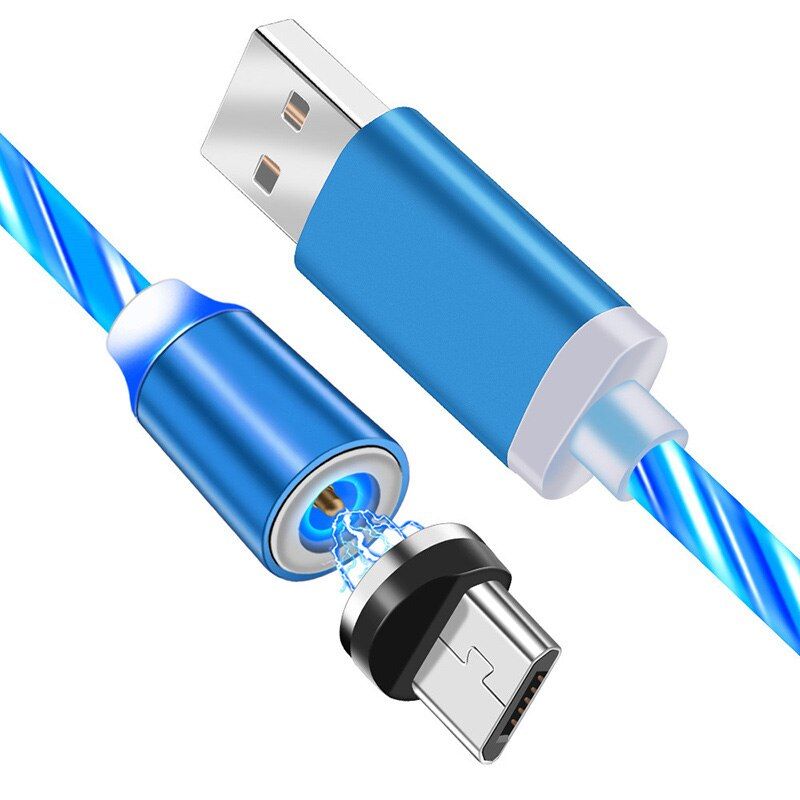 2m 1m Magnetic Charge Cable For iphone Flowing Glow Fast Charging Cable Lighting Micro USB Cable LED Magnet Charger Type C Cord
