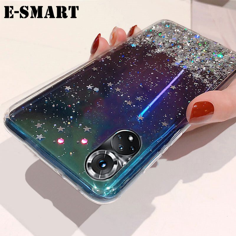 Phone Case Huawei P50 Pro Back Cover Glitter Silicone Soft Cases Starry Sky String Glitter Transparent Space Stars Moon Huawei P50 Pro Case