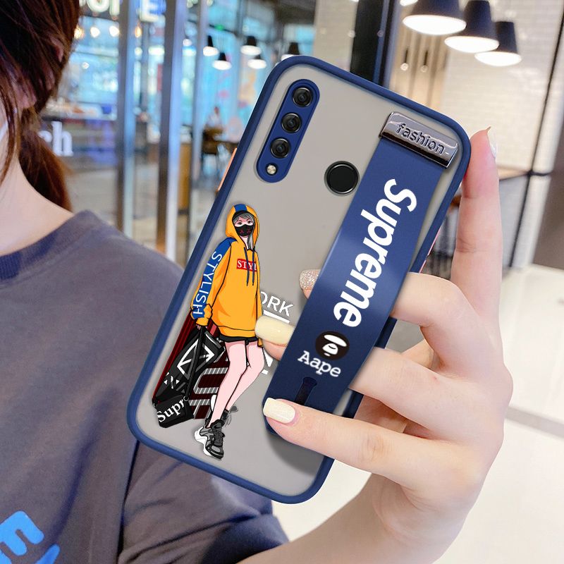 UCUC for Huawei Y9 Prime 2019 Wrist Strap Case Creative Cartoon Handsome Girl Wristband Printing Cover Shockproof Frosted Phone Case