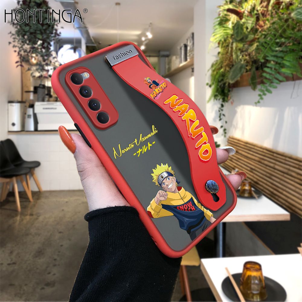 Hontinga for OPPO Reno4 Pro Back Cover With Wristband Uzumaki Naruto Phone Casee Full Lens Protection Thin Frosted Cases