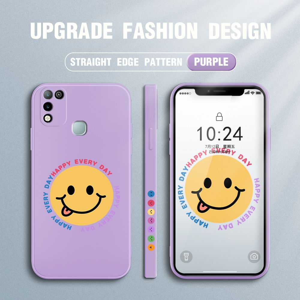 FHKL for Infinix Hot 10 Play / Hot 11 Play Back Cover Cartoon Smile Side design Soft Case Multicolor Liquid Silicone Phone Cases