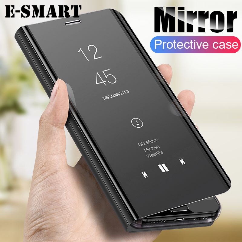 Phone Flip case Realme XT Luxury Plating Smart Clear View Makeup Mirror Transparent Cosmetic mirror case for Realme XT Flip Back cover Stand Holder cases